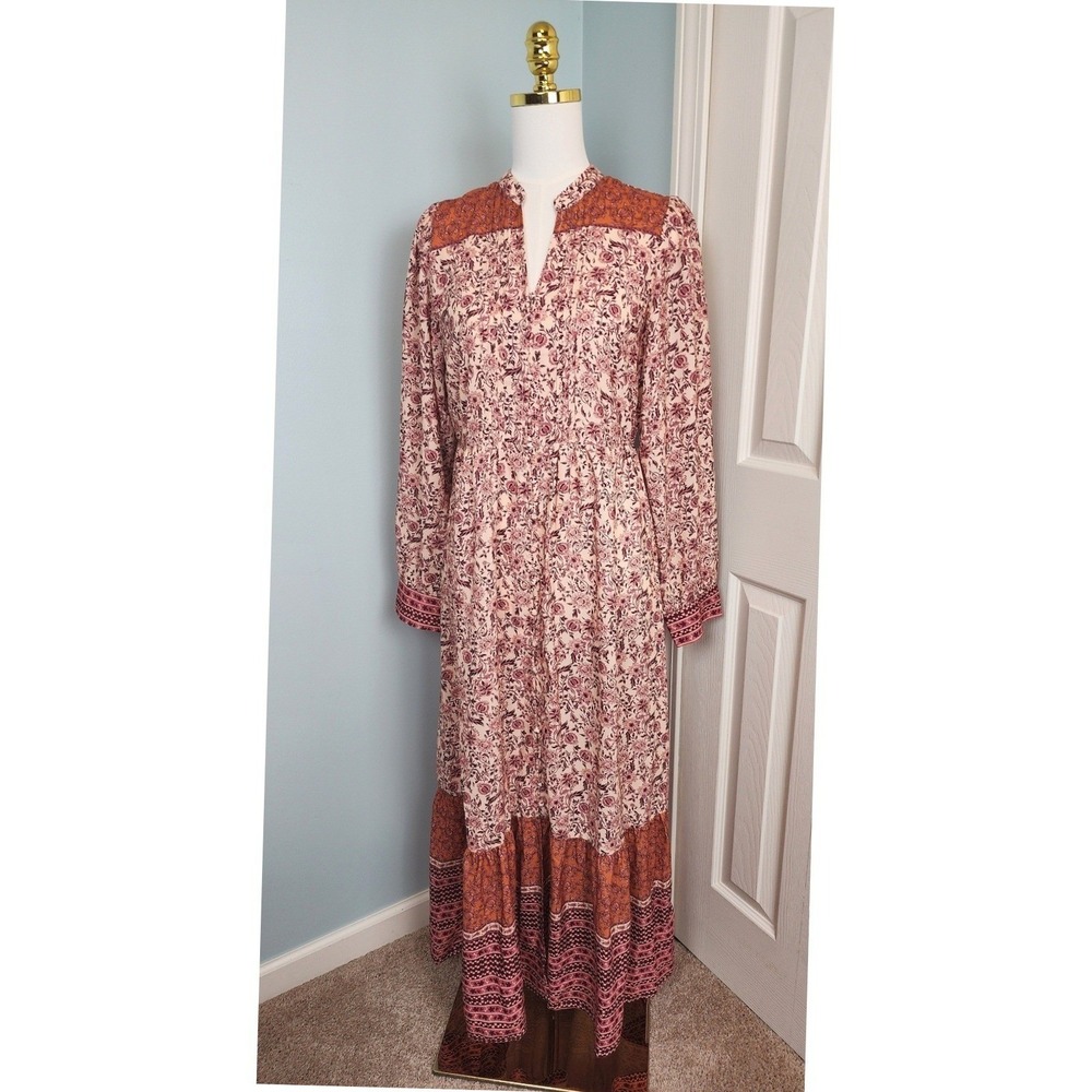 Mila Mae Women's M Floral Maxi Dress Rust Boho Prairie Long Sleeve NWT